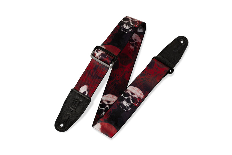 Levy's MPS2-093 2in Polyester Guitar Strap - Red with Skulls