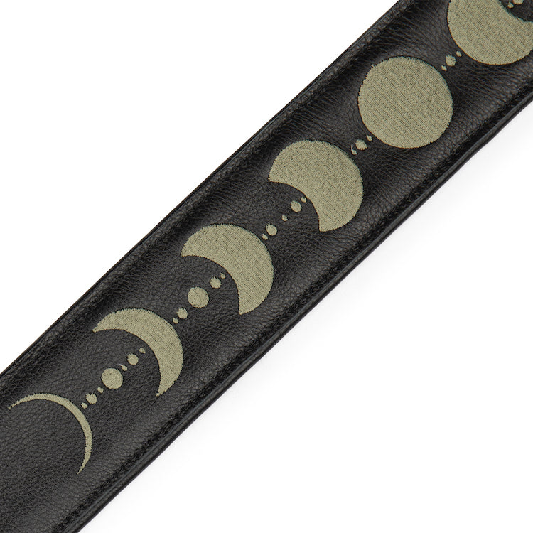Levy's 2.5" Black Padded Garment Leather Strap w/Green Moon Phases embroidery