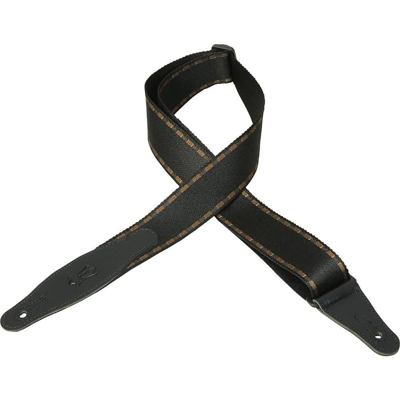 Levy's MSSW80-003 2in Woven Poly Guitar Strap - Black with Brown Accents
