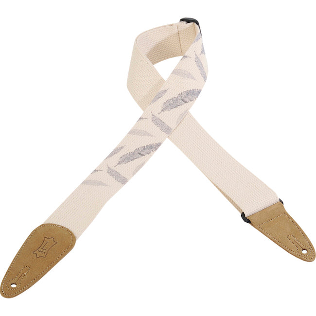 Levy's 2" Wide Cotton Guitar Strap - Cream w/Feather Print