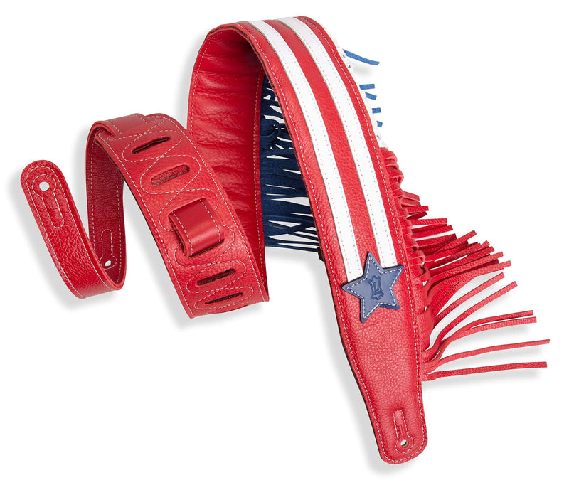 Levy's MGFUSA-RWB 2.5in Americana Fringe Guitar Strap - Red/White/Blue