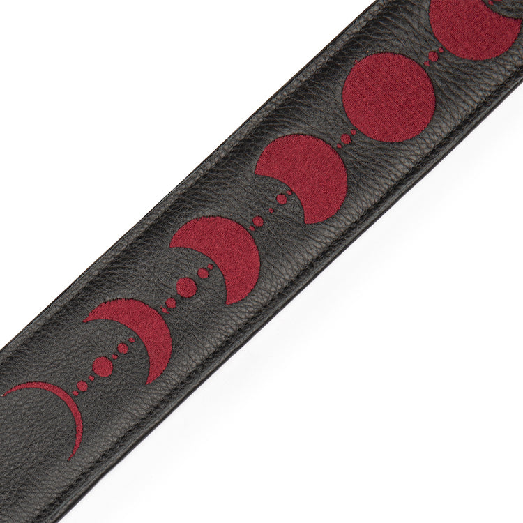 Levy's 2.5" Black Padded Garment Leather Strap w/Burgundy Moon Phases embroidery