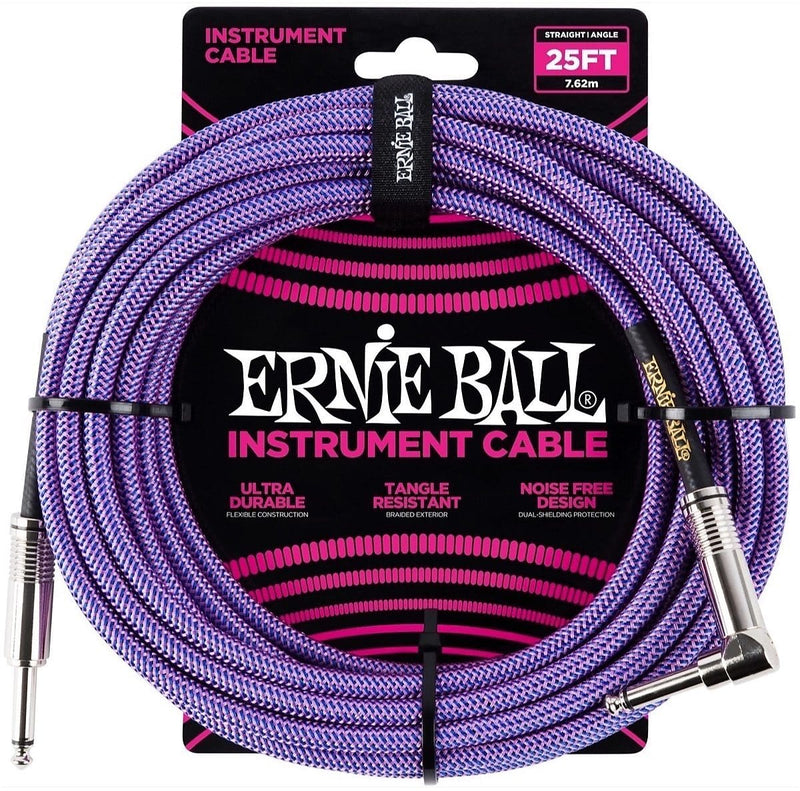 Ernie Ball P06069 Braided Straight / Angle Instrument Cable - 25' Purple