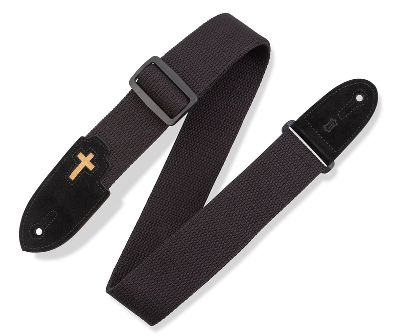 Levy's MC8C-BLK Cross Inlay Cotton Guitar Strap - Black