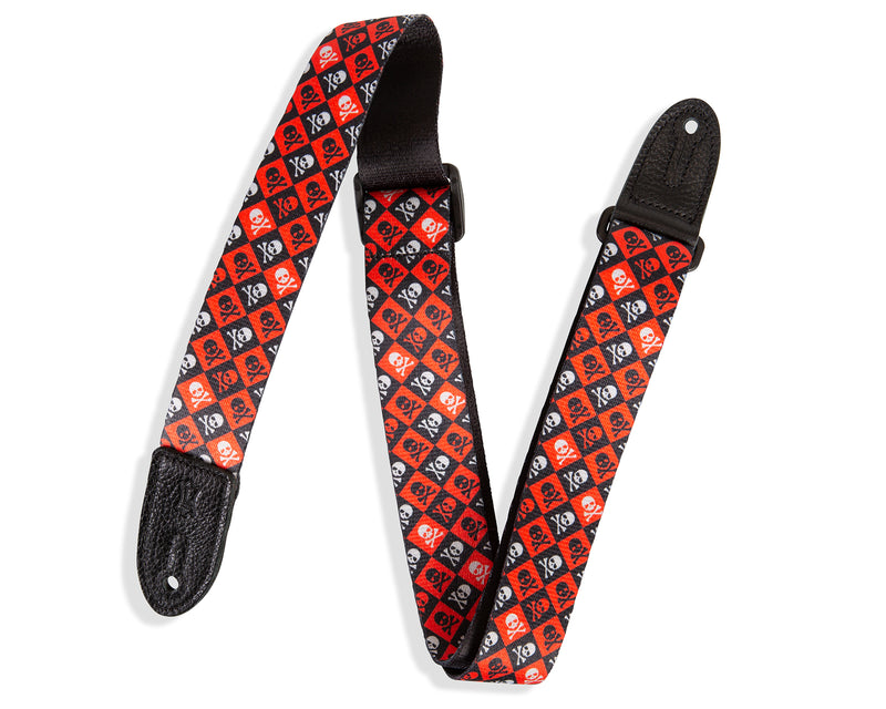 Levy's 1 1/2 inch Wide Kids Guitar Strap - Skull and Crossbones