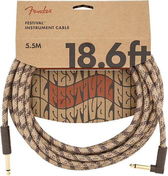 Fender 18.6' Angled Festival Instrument Cable, Pure Hemp, Brown Stripe