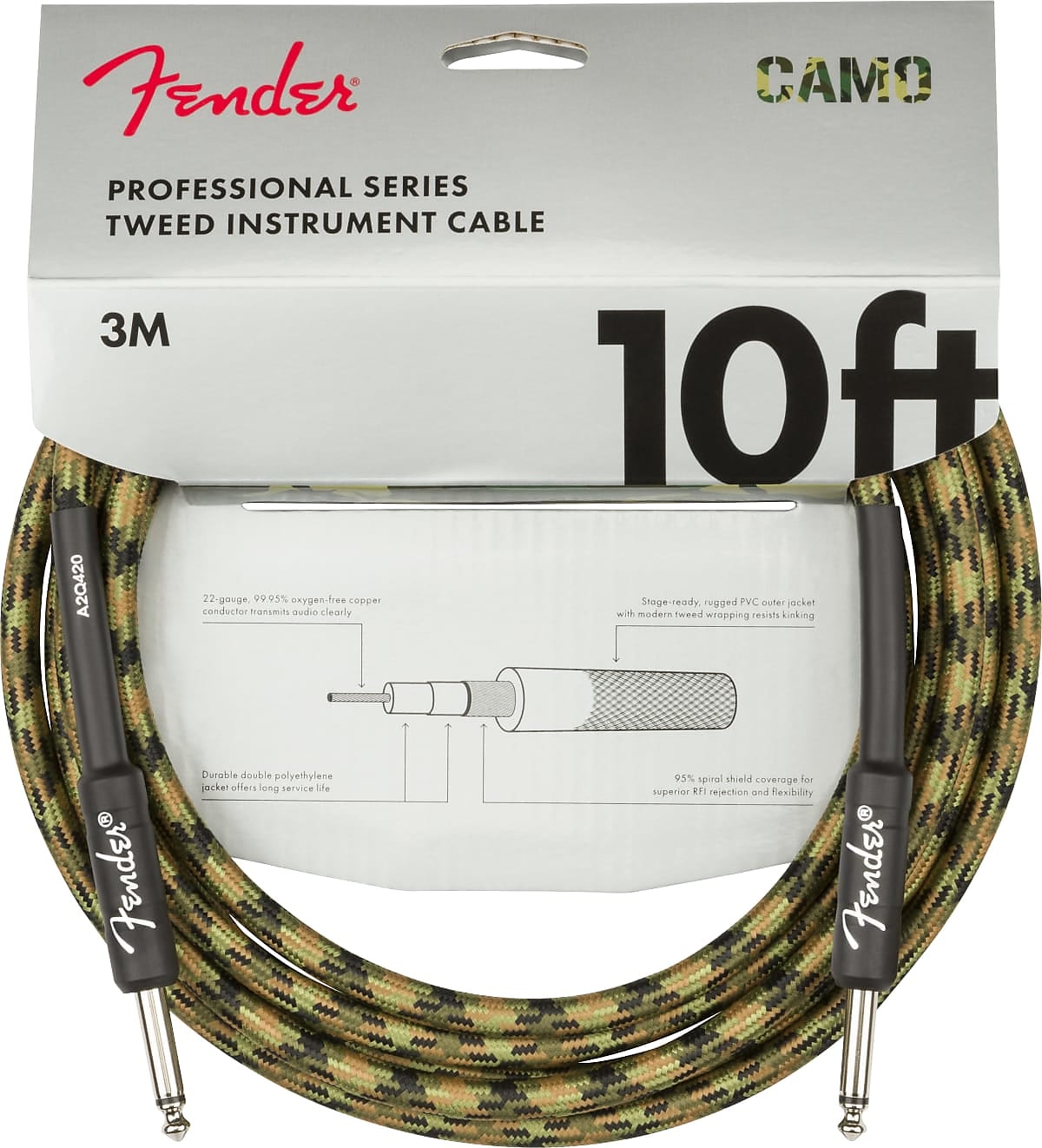 Fender Prof. Ser. Instrument Cable, Straight/Straight, 10', Woodland Camo