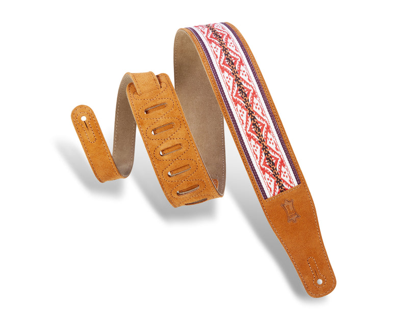 Levy's 2.5" Jacquard Embellish Suede Guitar Strap - Honey