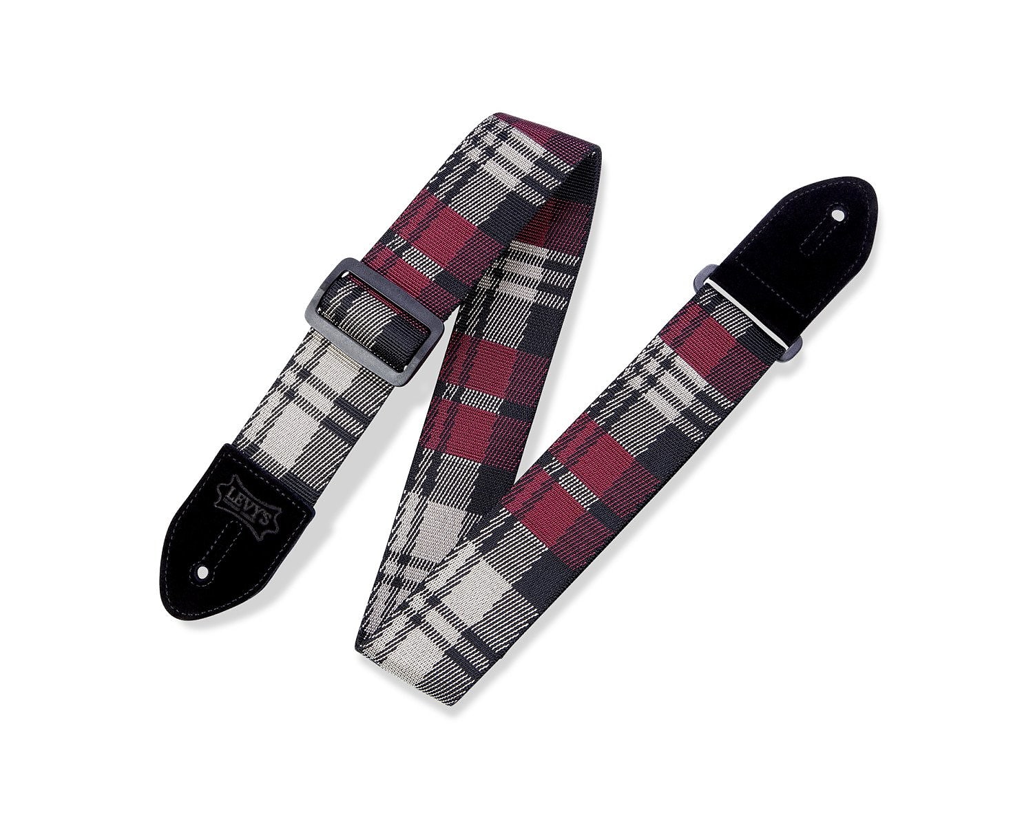 Levy's 2" Garnet Plaid Poly Guitar Strap w/Suede Ends