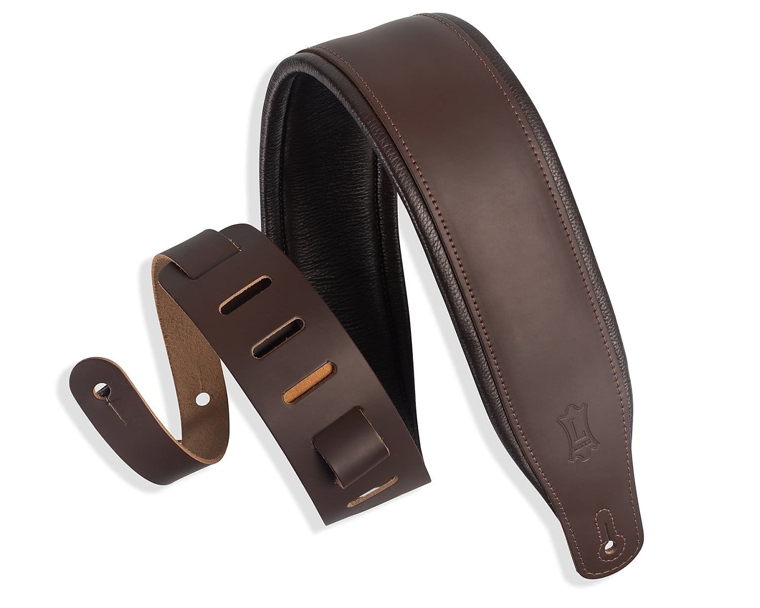 Levy's M26PD-DBR_DBR 3" Top Grain Favorite Padded Leather Strap - Dark Brown