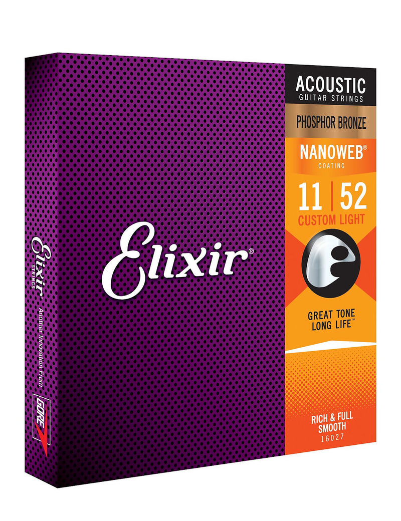 Elixir Strings 16027 Acoustic Phosphor Bronze w/Nanoweb Coating Custom 11