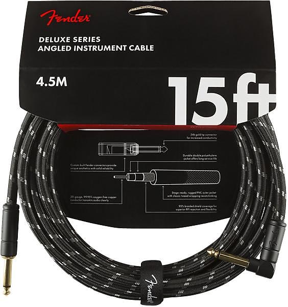 Fender Deluxe Series Instrument Cable, Straight/Angle, 15' Black Tweed