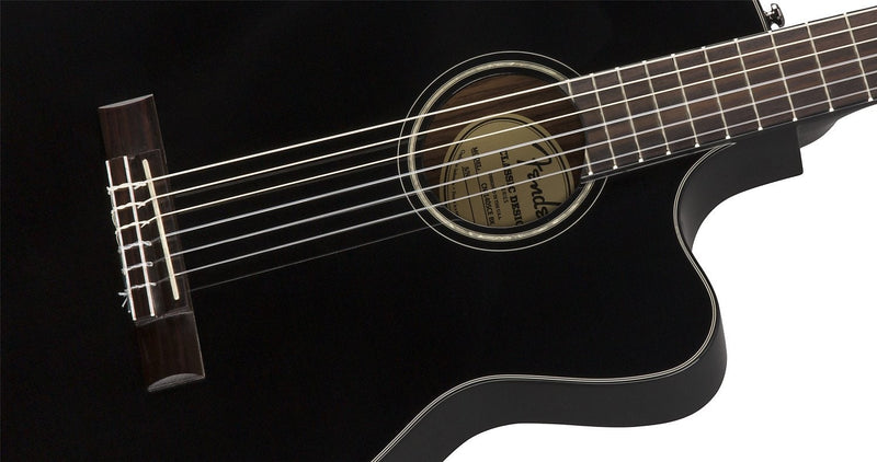 Fender CN-140SCE Nylon Thinline, Walnut Fingerboard, Black w/case