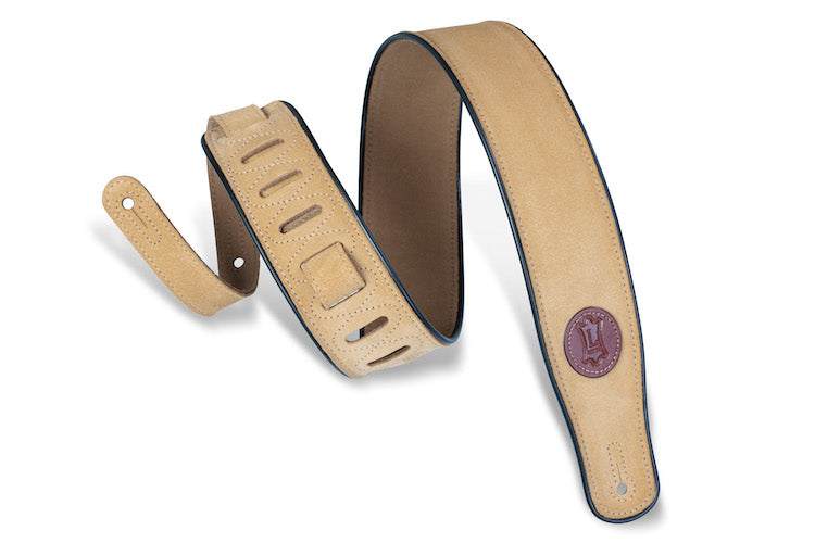 Levy's 2 1/2" Wide Suede Guitar Strap - Tan w/Black Piping