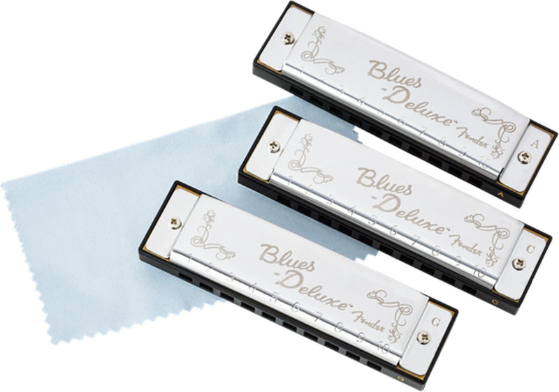 Fender Blues Deluxe Harmonica, Pack of 3, with Case