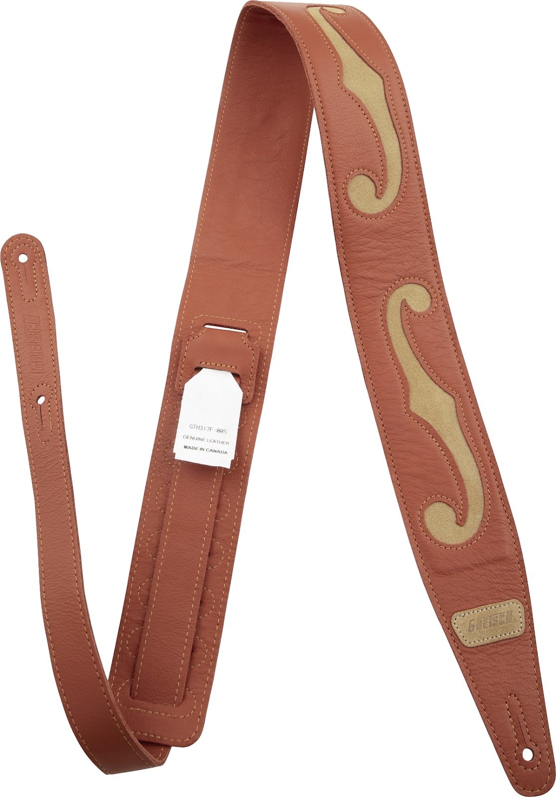 Gretsch F-Holes Leather Strap, Orange and Tan 3"