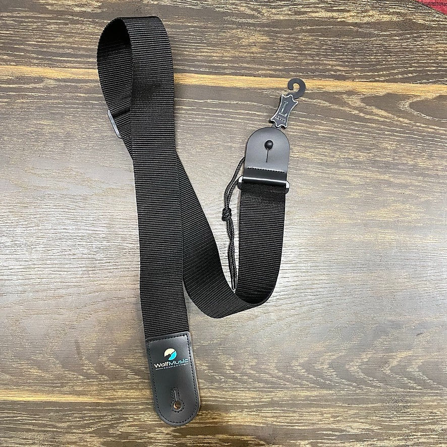 Levy's M8POLY-BLK Polyester Guitar Strap - Black w/Wolf Music Company Logo Ends