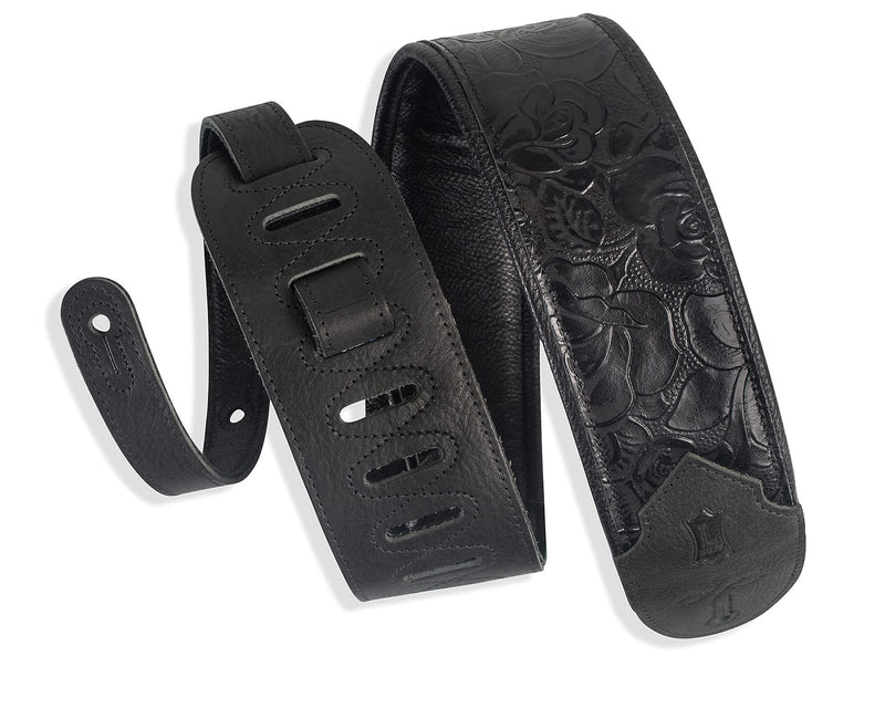 Levy's M4WP-007 Sundance Black Rose Leather Guitar Strap - Black