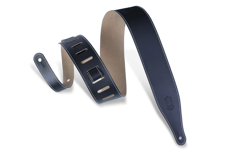 Levy's 2.5in Leather Guitar Strap w/Decorative Edge-Stitching - Black
