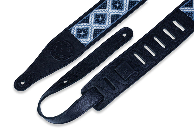 Levy's 2.5in Black Garment Leather Guitar Strap With Souldier Design
