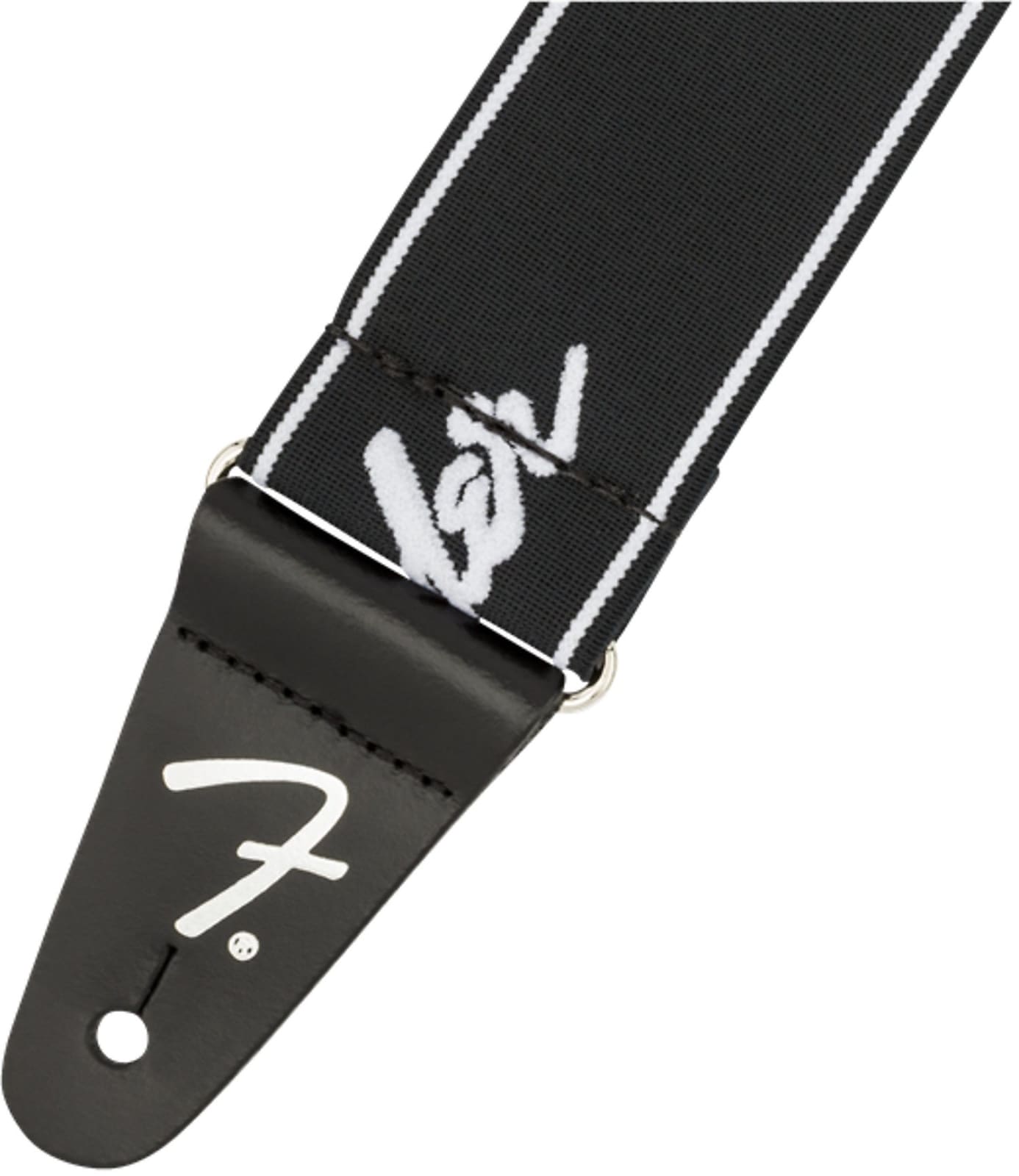 Fender WeighLess™ 2'' Running Logo Strap, Black/White
