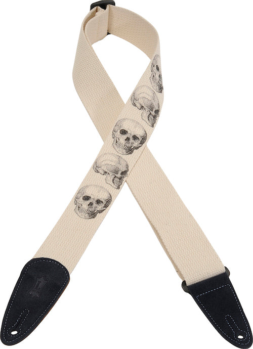 Levy's 2" Cotton Guitar Strap - Cream w/Skull Print
