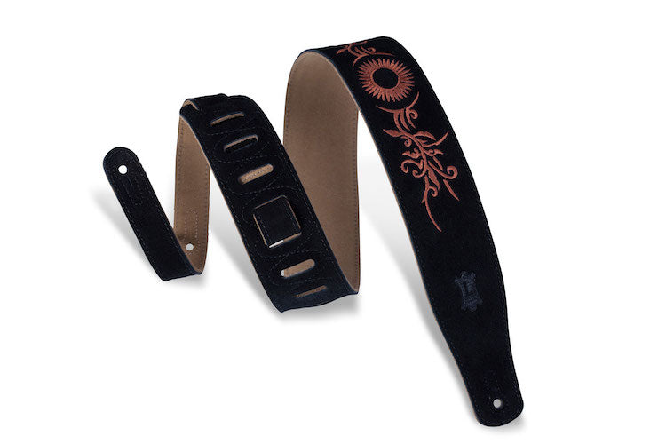 Levy's 2 1/2" Wide Suede Guitar Strap - Black w/Embroidery