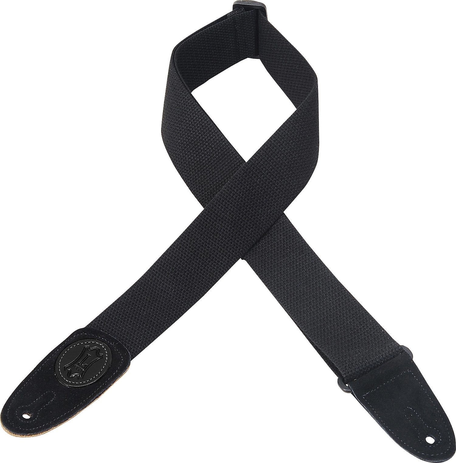 Levy's MSSBC8-BLK 2in Black Logo Sig Cotton Guitar Strap w/Suede Ends - Black