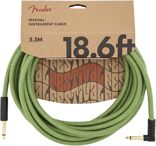 Fender 18.6' Angled Festival Instrument Cable, Pure Hemp, Green