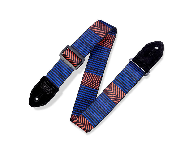 Levy's 2in Tribal Chevron Guitar Strap w/Suede Leather Ends - Blue/Red/Black