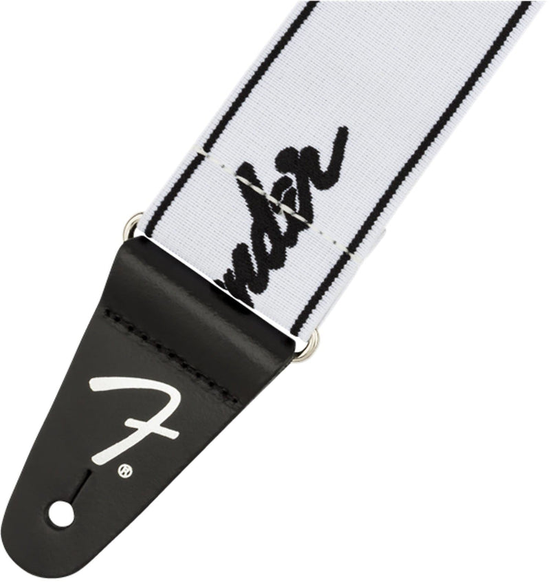 Fender WeighLess Running Logo Strap White/Black