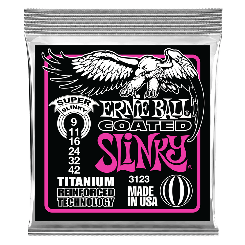 Ernie Ball 3123 Super Slinky Coated Titanium RPS Electric Guitar Strings, 9-42