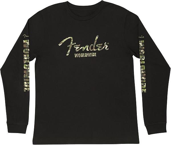 Fender Camo Logo L/S T-Shirt Blk Small