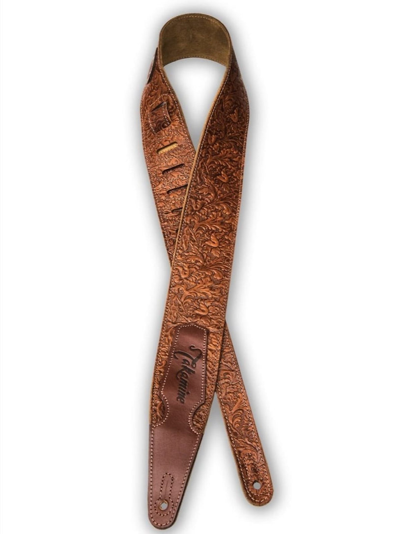 Takamine Tooled Leather Guitar Strap - Brown