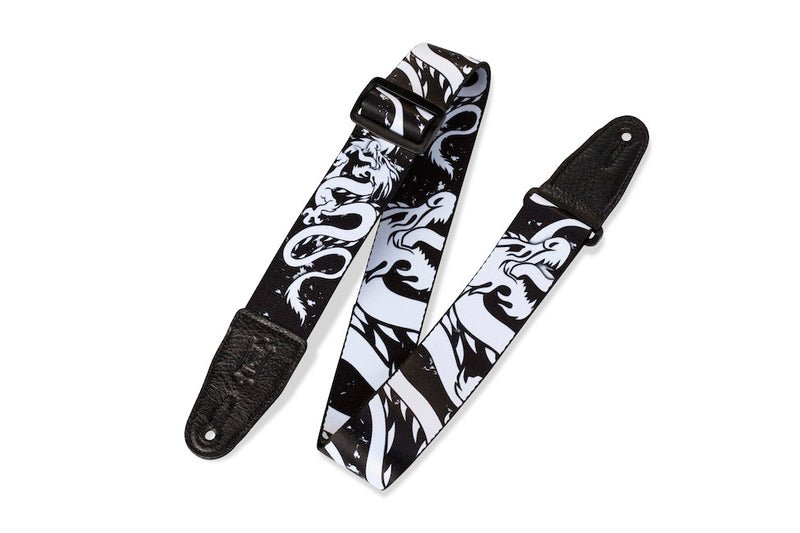 Levy's MPD2-013 2in Polyester Guitar Strap - Blk/Wht Dragon