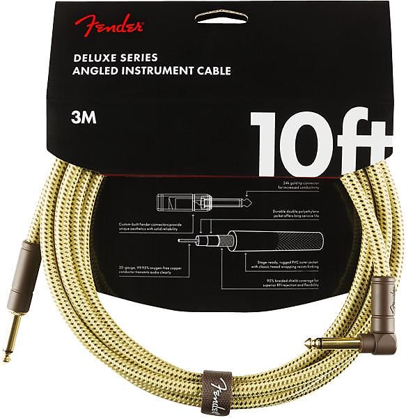 Fender Deluxe Series Instrument Cable, Straight/Angle, 10', Tweed