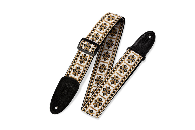 Levy's 2in 60's Hootenanny Jacquard Weave Guitar Strap - Gold,White