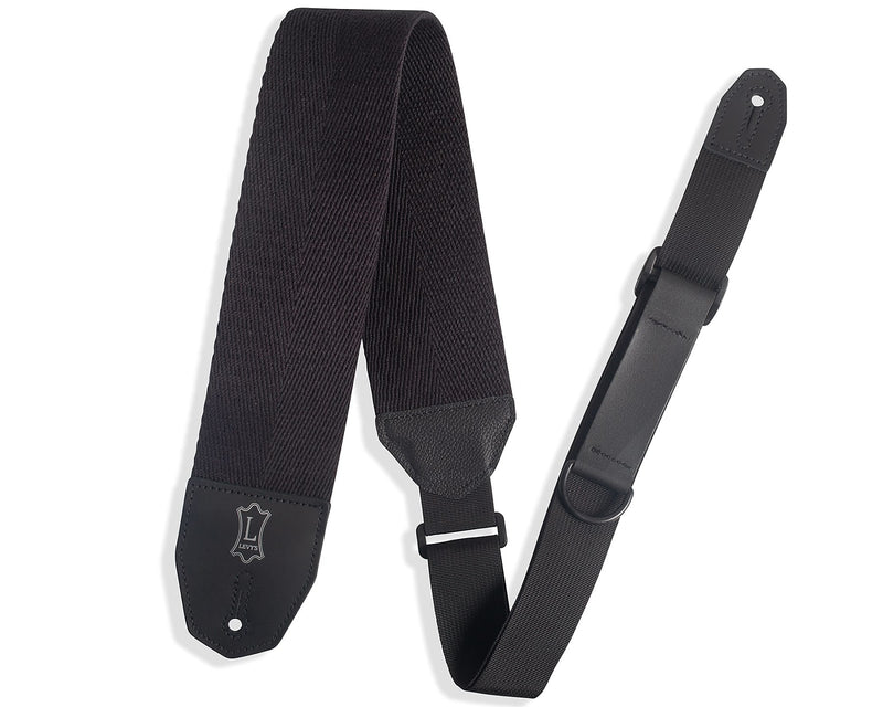 Levy's 3" Right Height Black Cotton Leather Guitar Strap ft. RipChord Technology