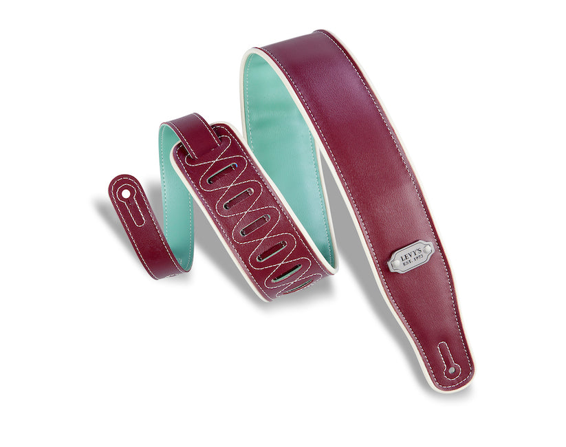 Levy's 2 3/4" Wide Vinyl Guitar Strap - Burgundy/Seafoam