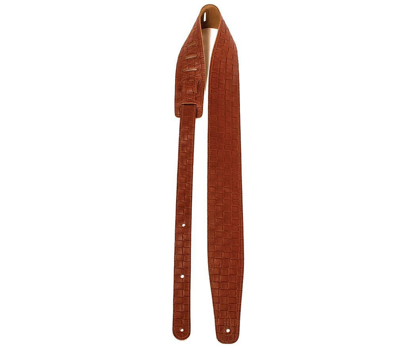 Perri's Leathers 2.5" Brown Steel Plated Embossed Leather Guitar Strap