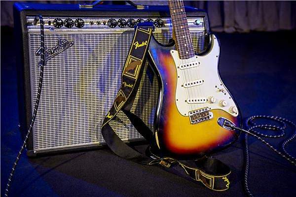 Fender® 2'' Monogrammed Strap, Black/Yellow/Brown