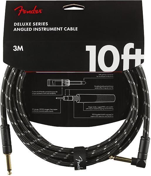 Fender Deluxe Series Instrument Cable, Straight/Angle, 10', Black Tweed