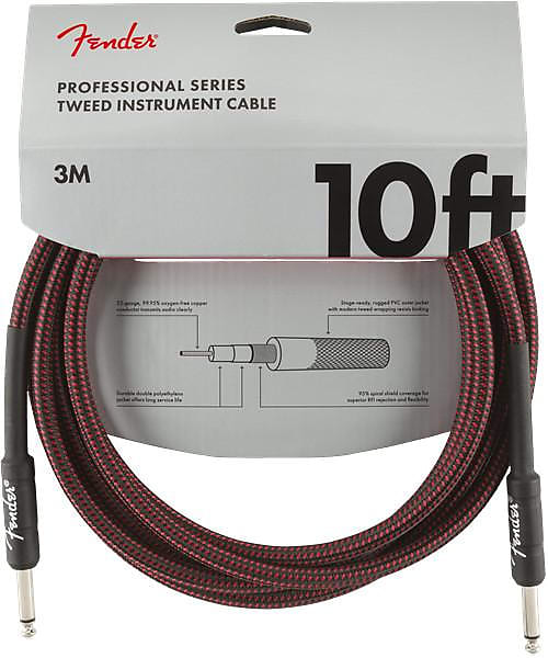 Fender Professional Series Instrument Cables, 10', Red Tweed
