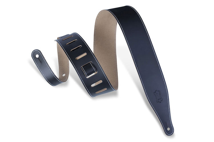 Levy's 2 1/2" Wide Genuine Leather Guitar Strap - Black w/Stitching