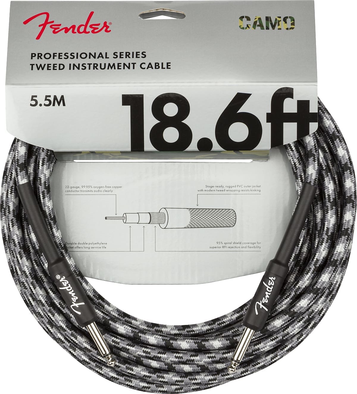 Fender Prof. Ser. Instrument Cable, Straight/Straight, 18.6', Winter Camo