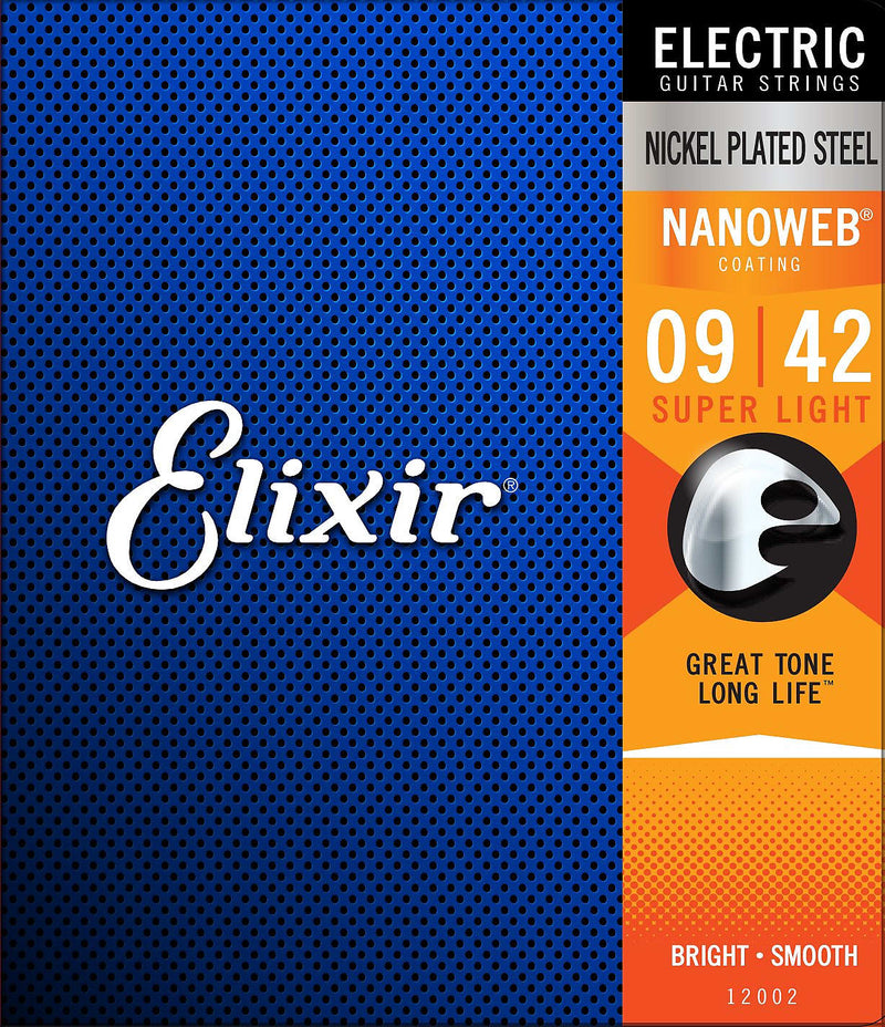Elixir Strings 12002 Electric Nkl Plated Steel w/Nanoweb Coating Super Light 9