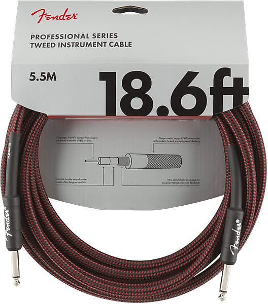 Fender Professional Series Instrument Cable, 18.6', Red Tweed