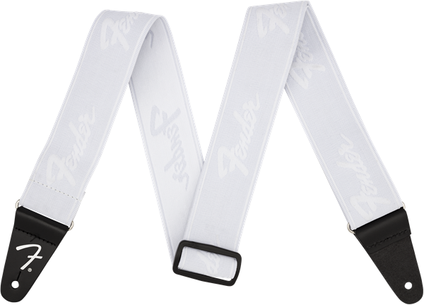 Fender WeighLess Running Logo Strap White/White