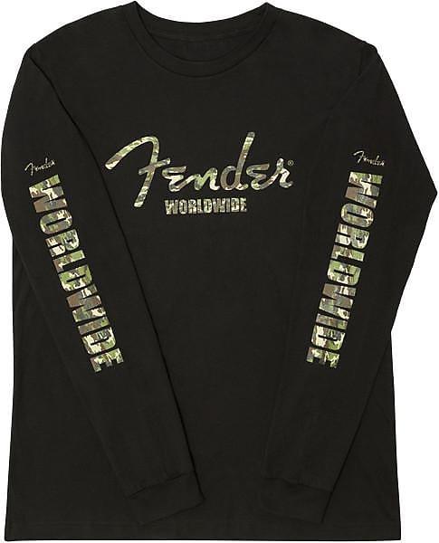 Fender Camo Logo L/S T-Shirt Blk Small