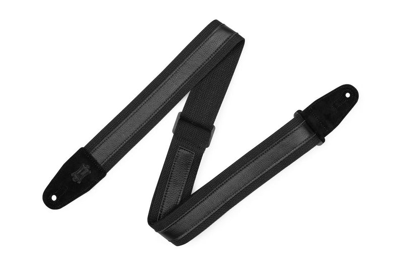 Levy's 2" Cotton Combo Series Strap w/1" Black Leather Strip - Black